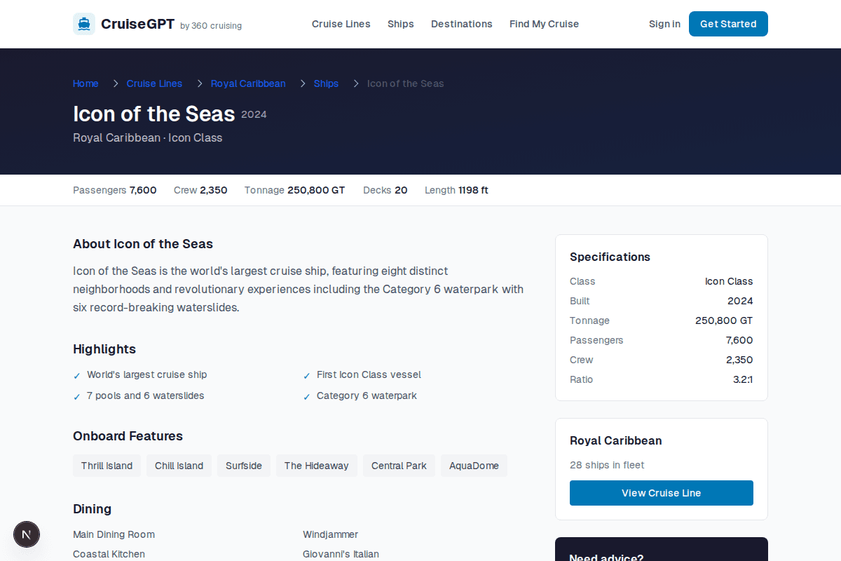 Explore cruise ship details